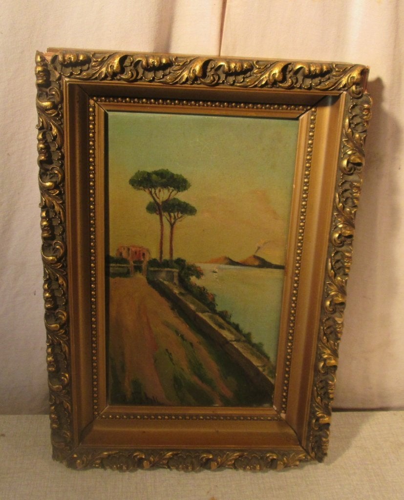 Mooi Oud Geschilderd Werk 'Langs de Zee' - gesigneerd, Paneel, Ophalen of Verzenden, Olieverf, Landschap
