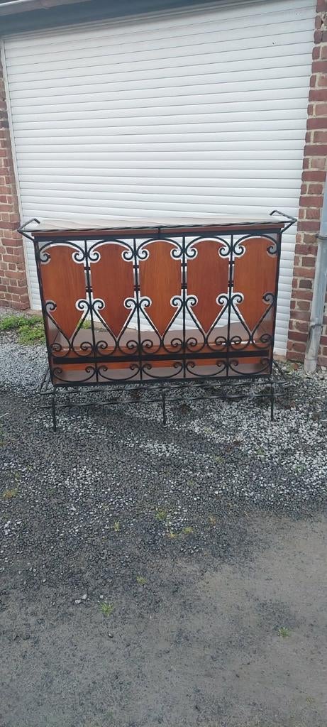 Console / meuble bar vintage bois et fer forgé, Enlèvement