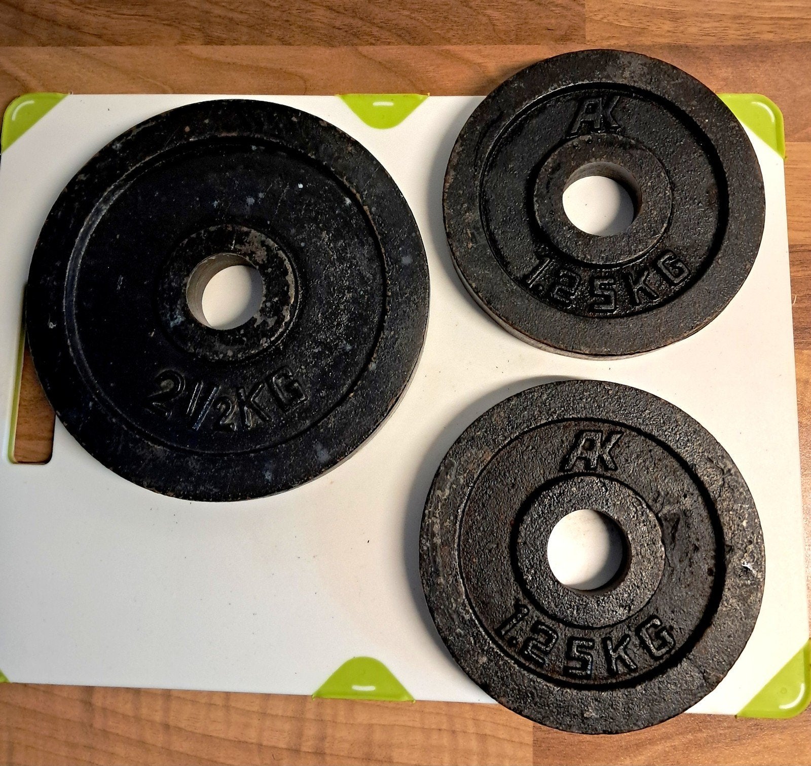 Halterschijven 2x 1,25 kg 1x 2,5 kg, Ophalen, Gebruikt, Armen, Halterschijven