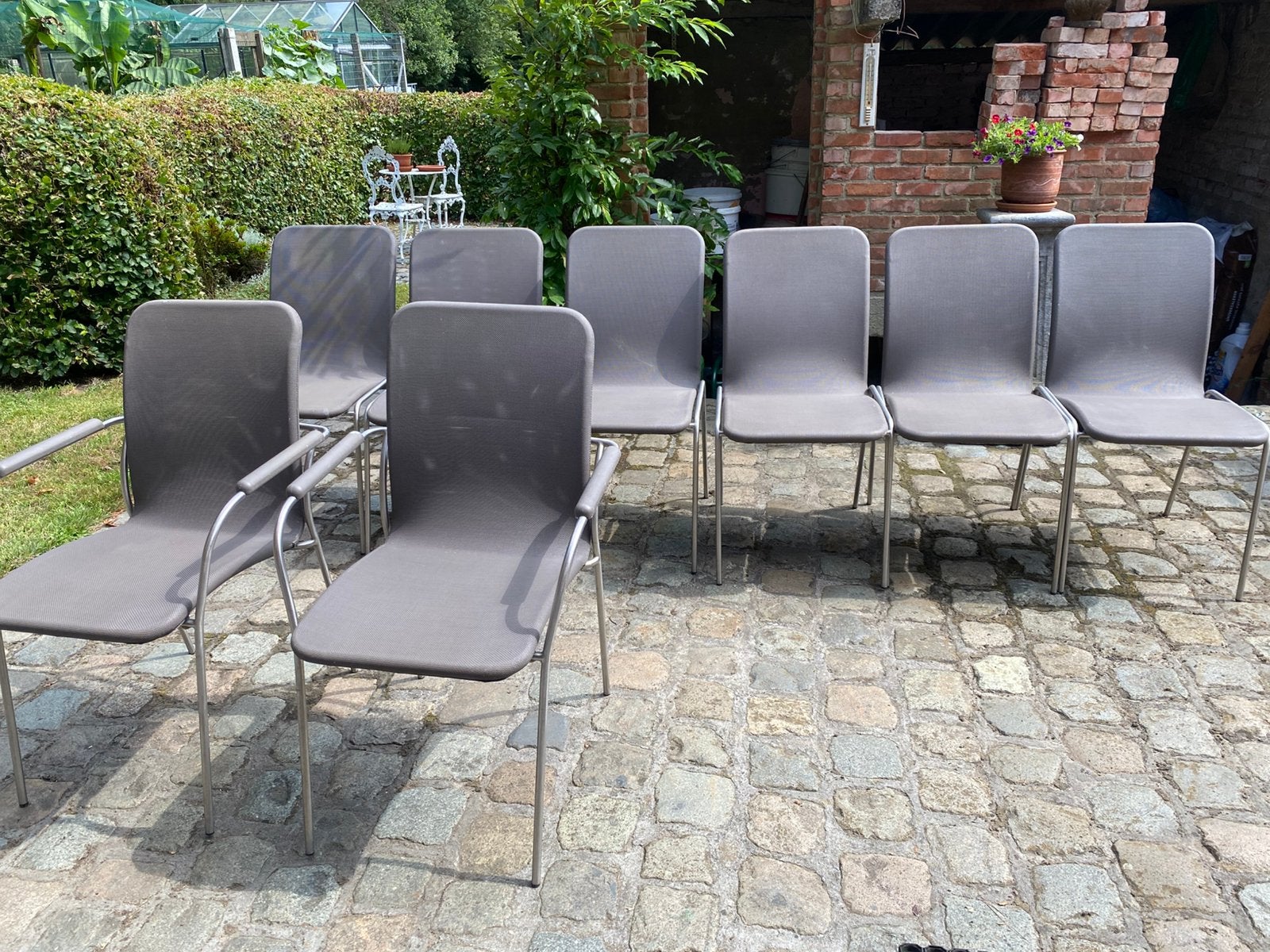 Gratis acht tuinstoelen, Inox, Chaise, Salons de jardin, 8 places