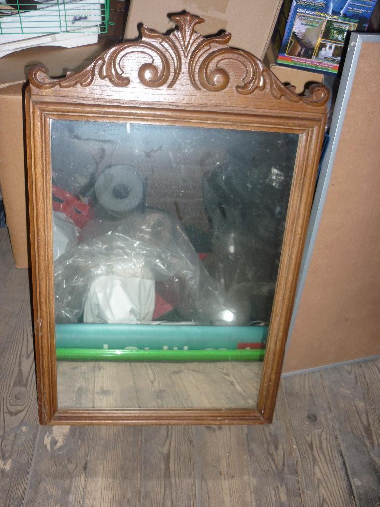 Vintage spiegel in houten frame, Ophalen, Zo goed als nieuw, Minder dan 100 cm, Rechthoekig