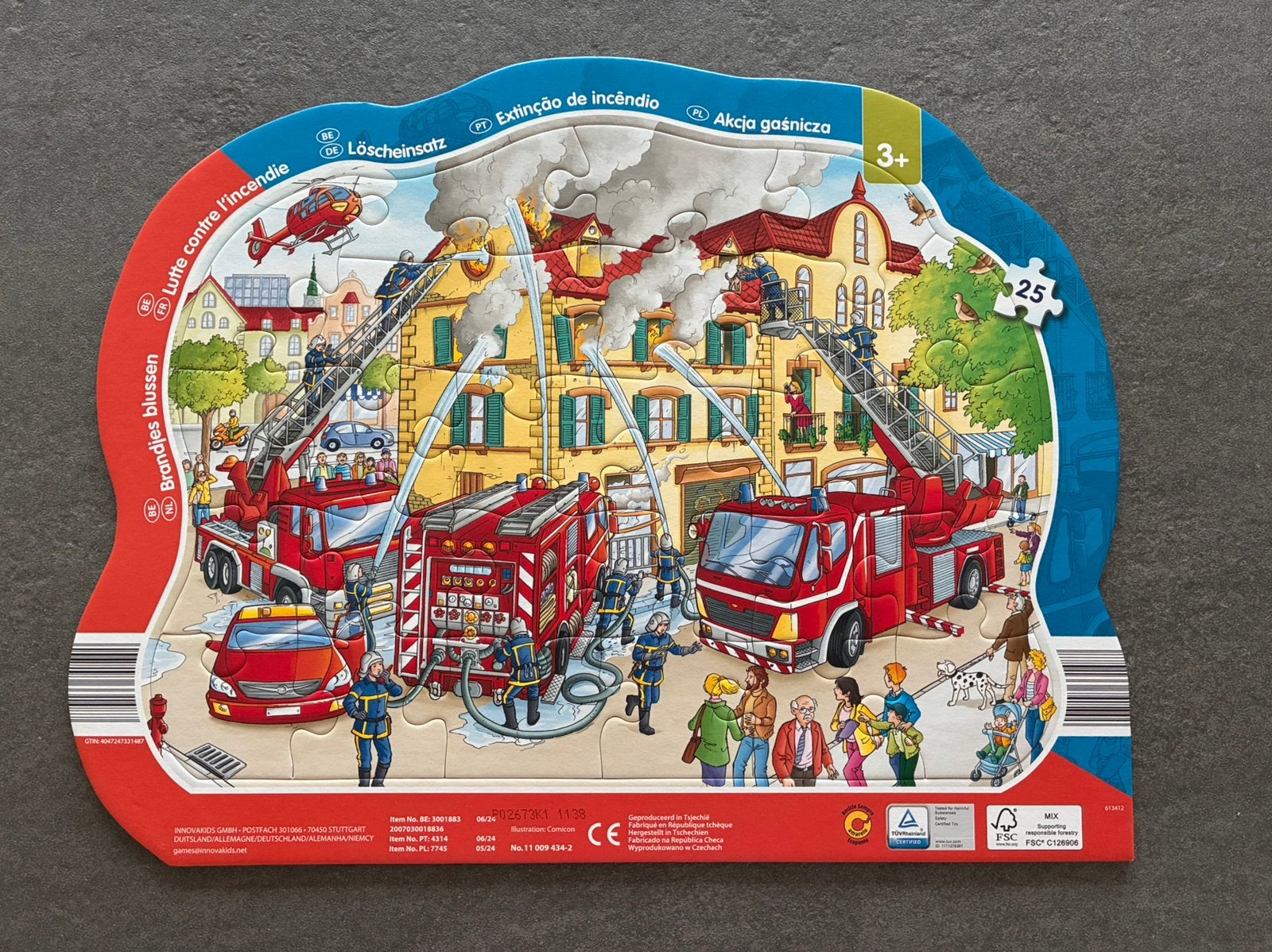 Puzzle Camions de pompiers 25 pièces - en parfait état, Enlèvement ou Envoi, 10 à 50 pièces, Comme neuf, 2 à 4 ans