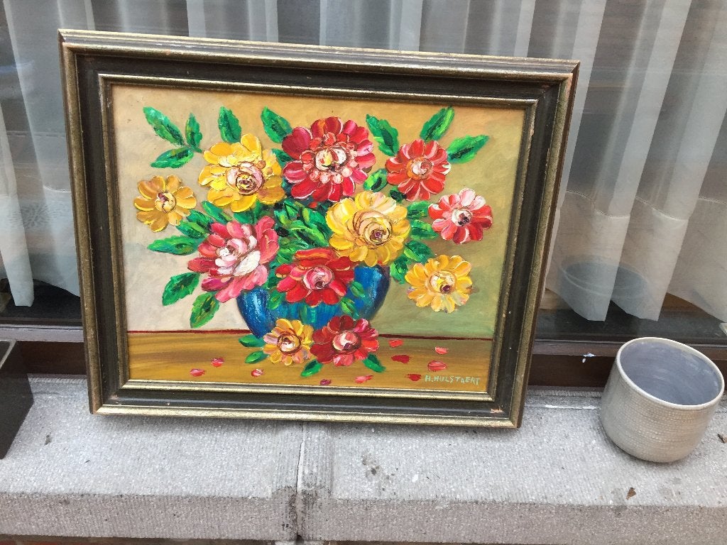 Prachtige schilderij van H. Hulstaert, Antiek en Kunst, Ophalen, Gesigneerd, Bloemen, Doek
