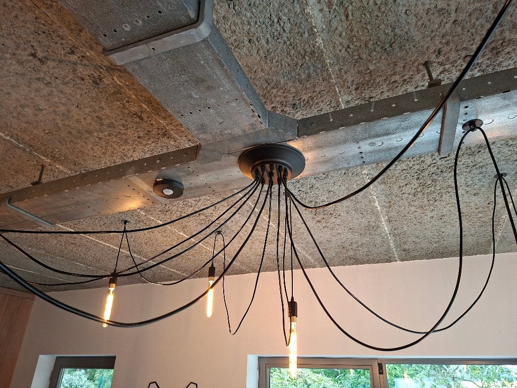 Lampe araignée industrielle à 10 pieds diam. 300 cm avec LED, Verre, Comme neuf, Enlèvement, E27 (grand)