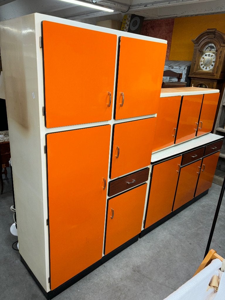 Meuble de cuisine vintage en formica orange et blanc, Enlèvement ou Envoi, ., ., Orange
