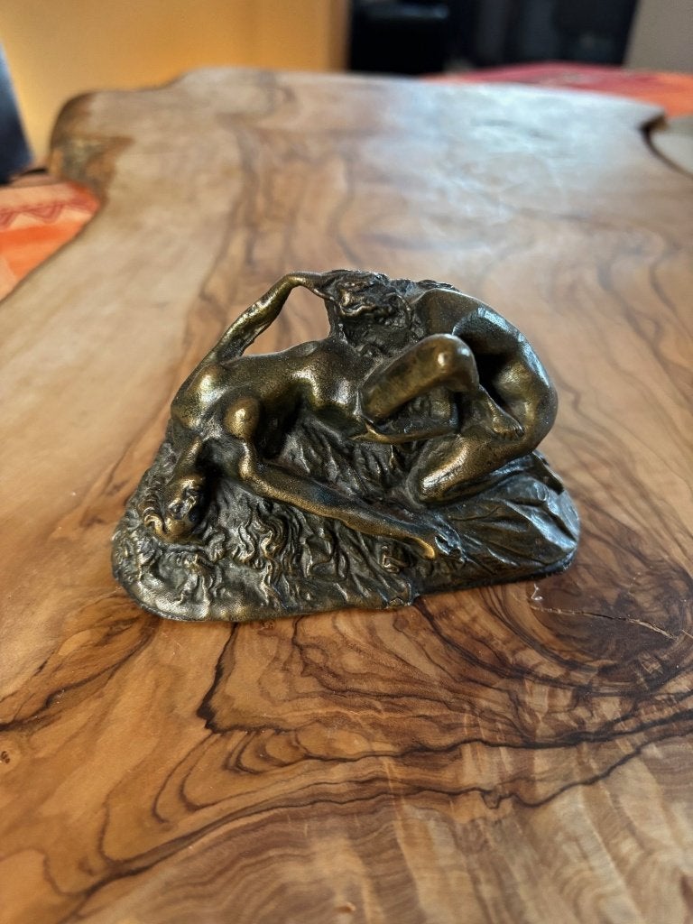Bronze Jef LAMBEAUX (1852-1908). Les Deux Amies, Antiek en Kunst, Overige typen, Groep mensen, Minder dan 20 cm, Art nouveau