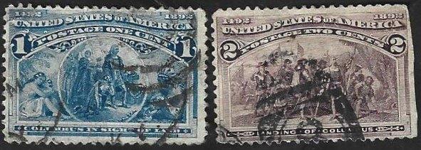 2 Postzegels USA 1893 Columbus tentoonstelling, Ophalen of Verzenden, Gestempeld, Noord-Amerika
