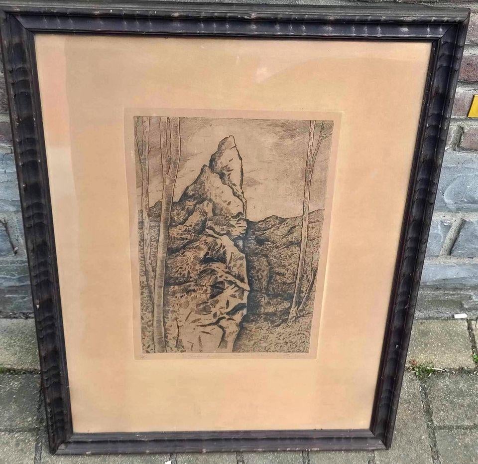 Gravure signe Fernand verhaegen, Antiquités & Art, Enlèvement ou Envoi