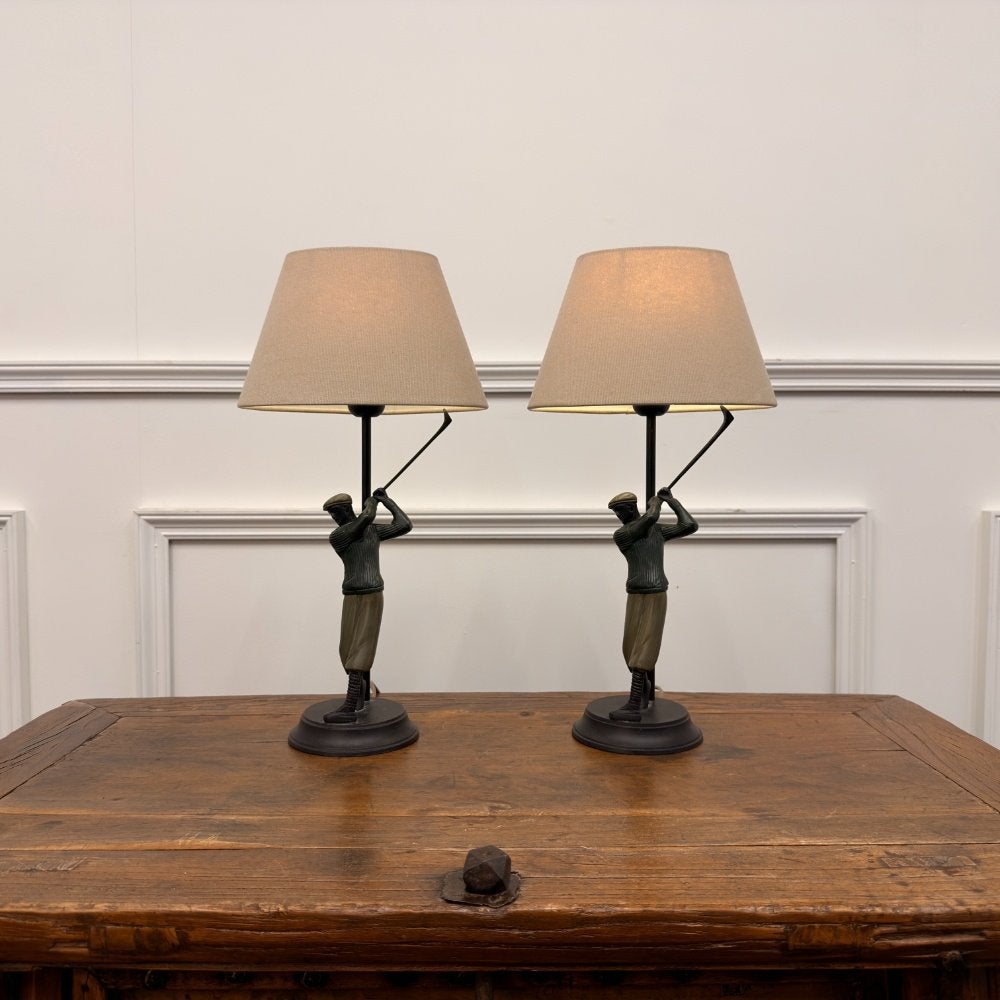 Set Bronzen Golfers Lampen Tafellampen, Ophalen of Verzenden