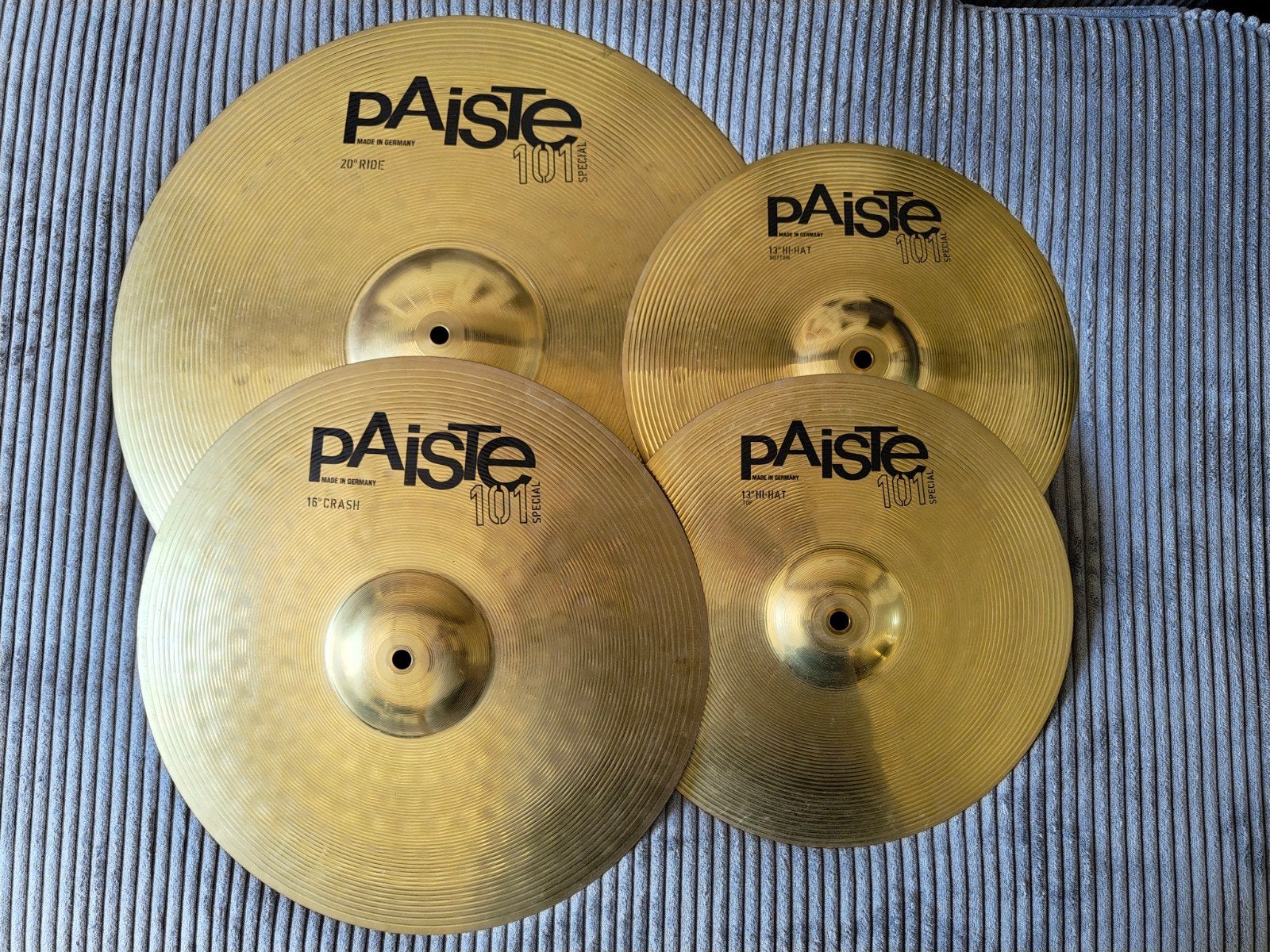 Paiste 101 Brass Bekkenset (13" HH, 16" CR, 20" RD), Enlèvement, Comme neuf, Batterie ou Percussions