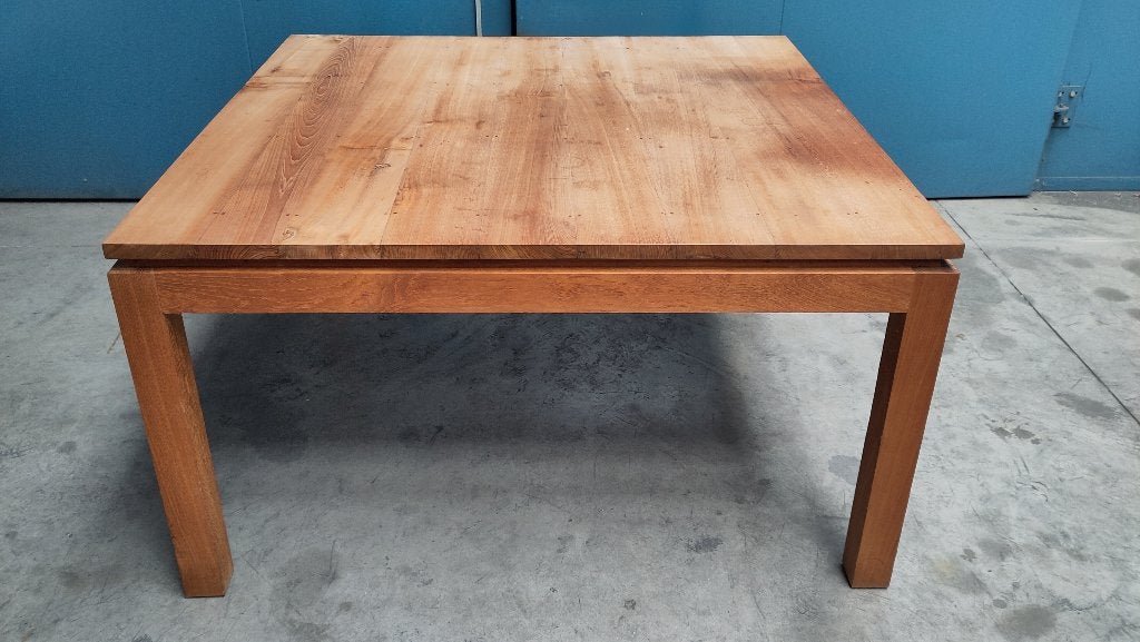 Massieve houten eettafel – Pomax – 140 x 140 cm, Ophalen, Teakhout, Zo goed als nieuw, 100 tot 150 cm