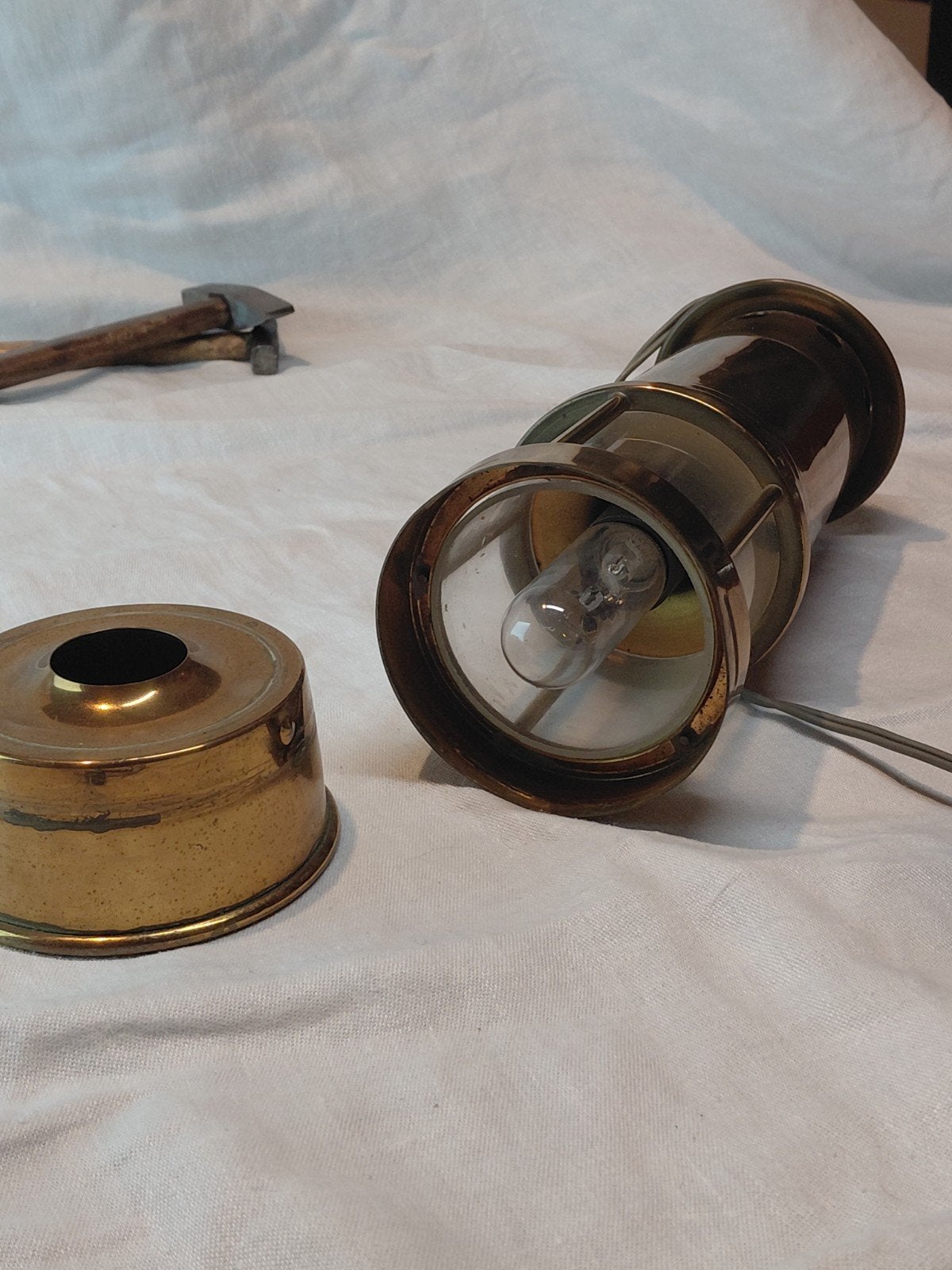 Authentique lampe de mineur ancienne Mecap en laiton massif, Enlèvement ou Envoi