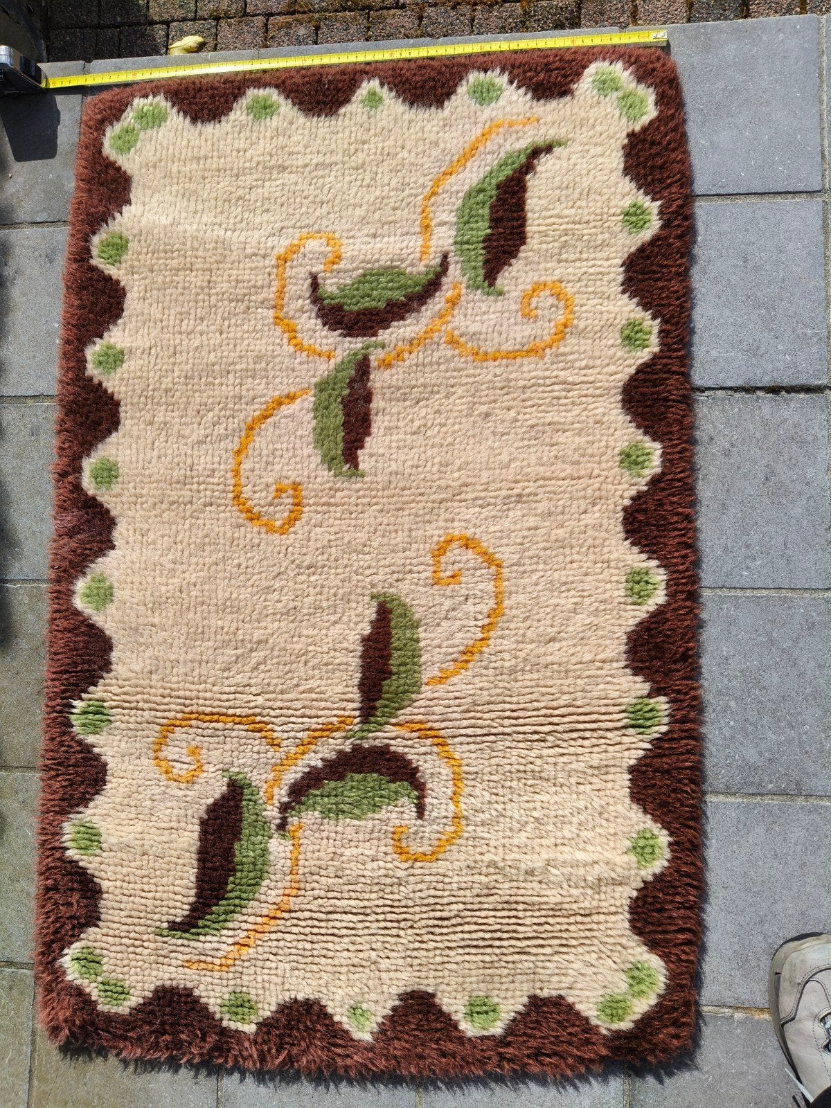 Smyrna tapijt beige met bruine boord, Ophalen, Bruin, Rechthoekig