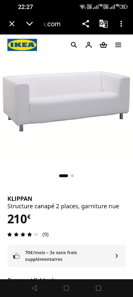 KLIPPAN Structure canapé 2 places, Maison & Meubles, Canapés | Salons, Enlèvement, Comme neuf, Tissus, Ikea