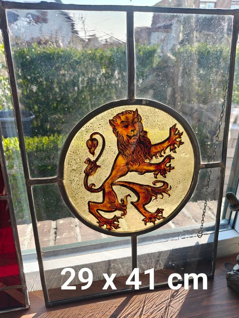 Glas in lood ,Vlaamse leeuw, Antiek en Kunst, Ophalen