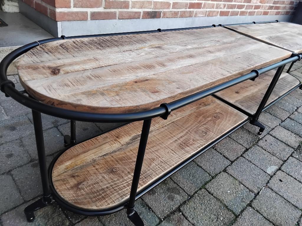 tv meubel massief mangohout en staal 160 cm, Huis en Inrichting, Ophalen, Nieuw