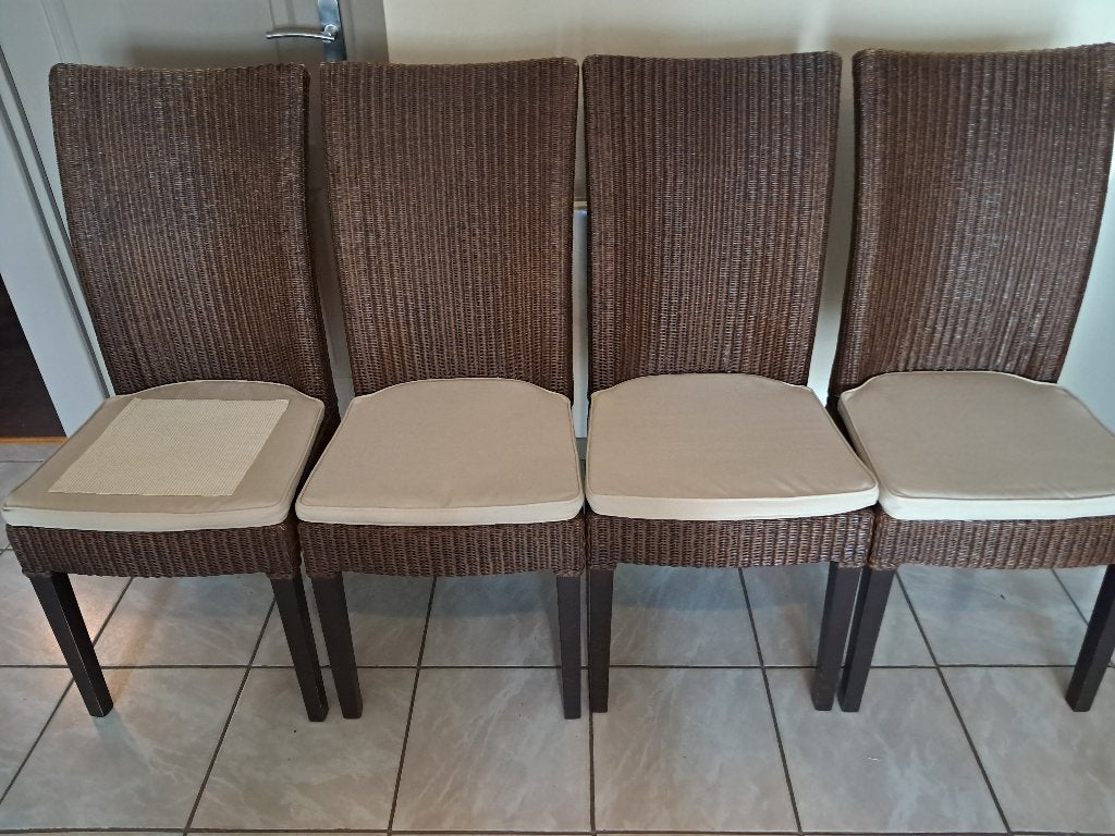 4 Chaises Vincent Sheppard (Edward - Lloyd Loom Originals), Comme neuf, Brun, Enlèvement, Osier ou Rotin