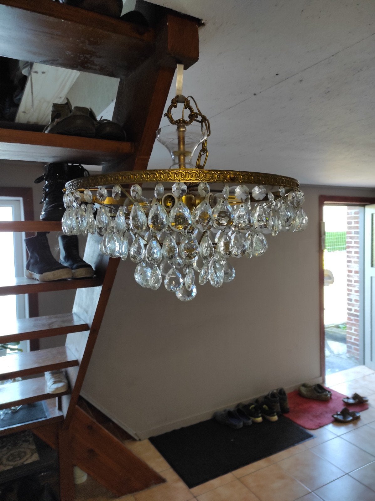 Superbe lustre en bronze et Cristal avec deux appliques., Enlèvement