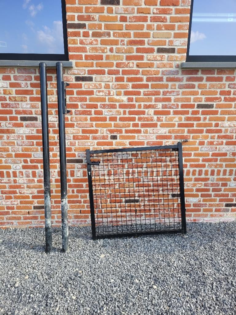 Stalen Tuinpoort met poortpalen en slot, Portail battant, Acier, 100 à 150 cm, Enlèvement