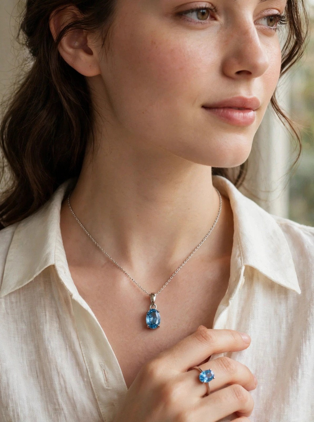 Ensemble en argent massif avec zircon de Cambodge et Birmani, Neuf, Enlèvement, Avec pierre précieuse, Bleu