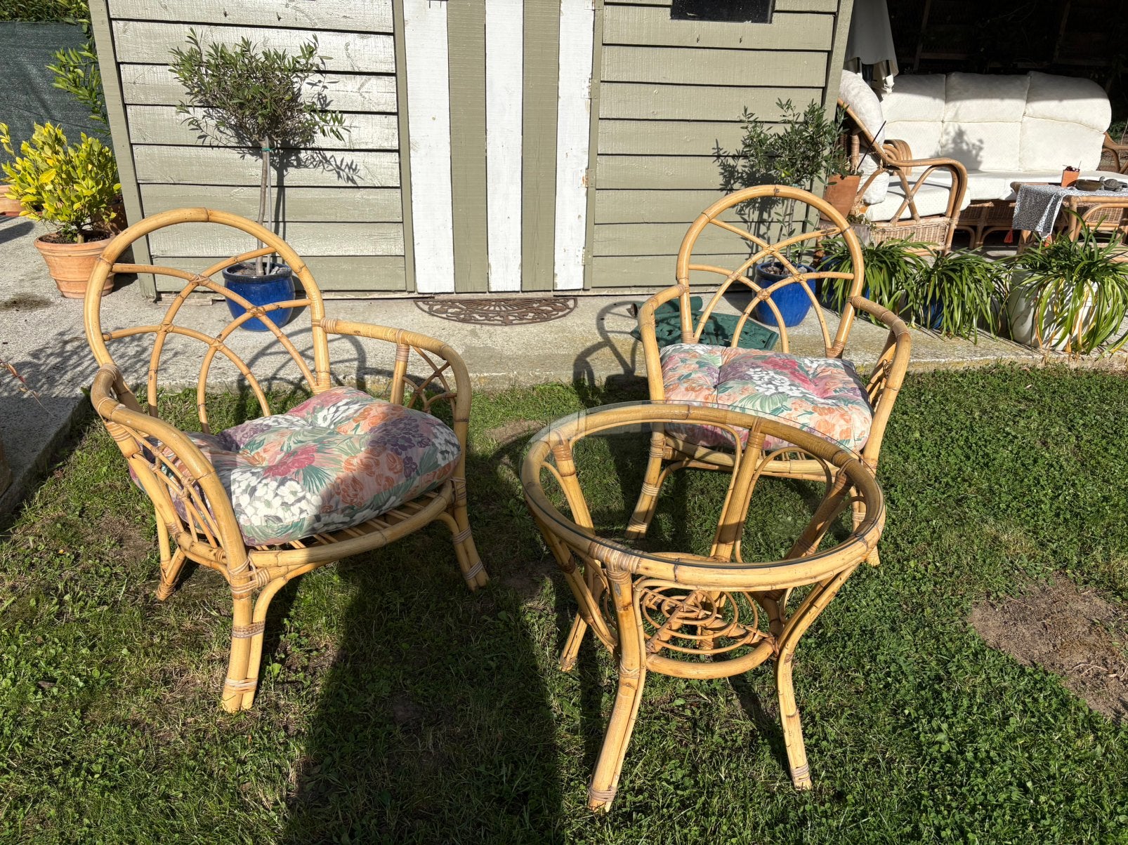 Ensemble de 2 chaises et table en bambou avec verre, Enlèvement, Comme neuf