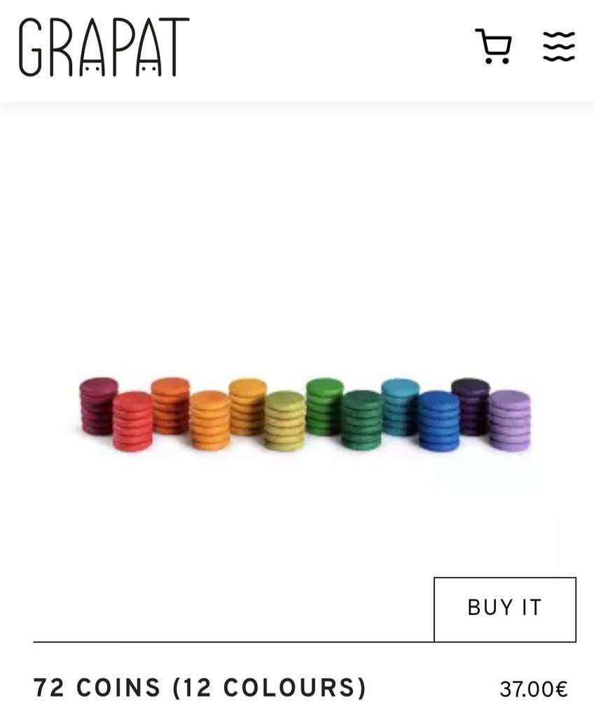 GRAPAT 72 houten munten (12 kleuren), Kinderen en Baby's, Ophalen, Zo goed als nieuw