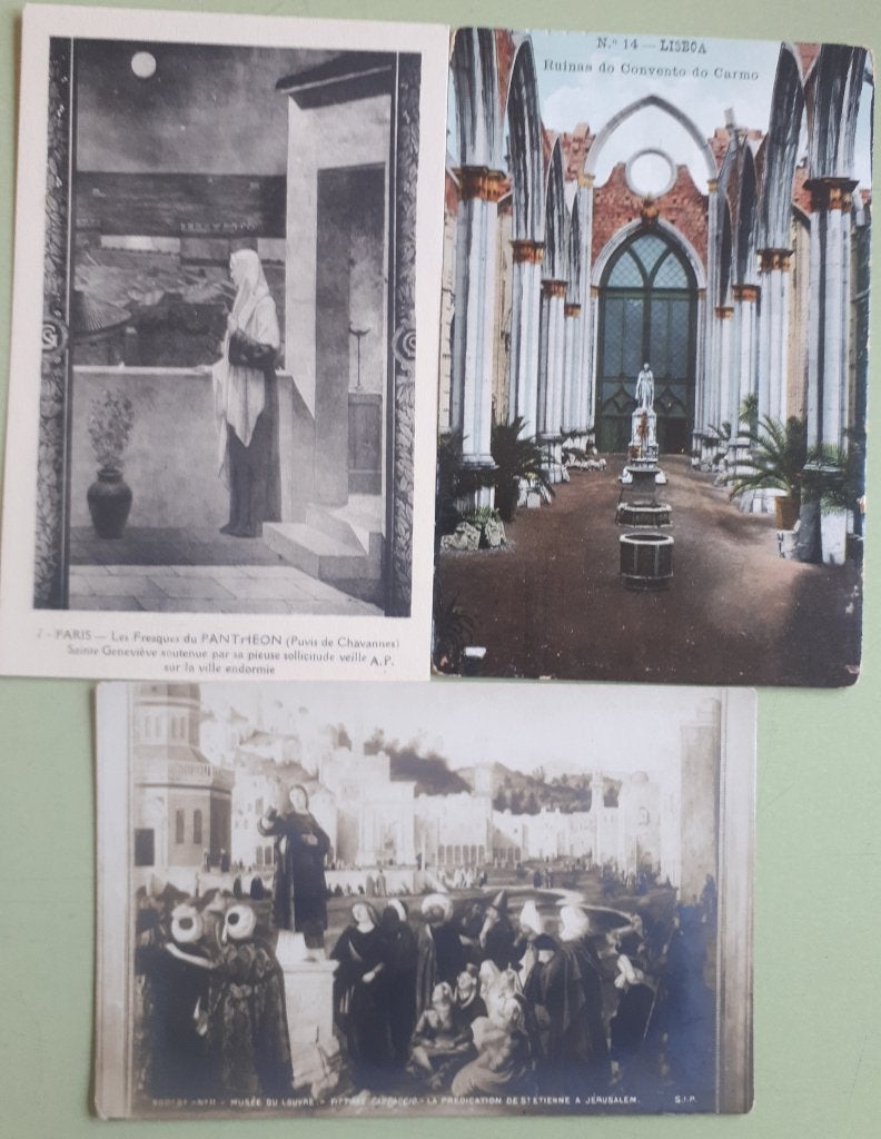 3 OUDE RELIGIEUSE Postcrds ST.GENOVEVA,CARMO,e.a R.R82, Ophalen of Verzenden, Gebruikt, Kaart of Prent, Christendom | Katholiek