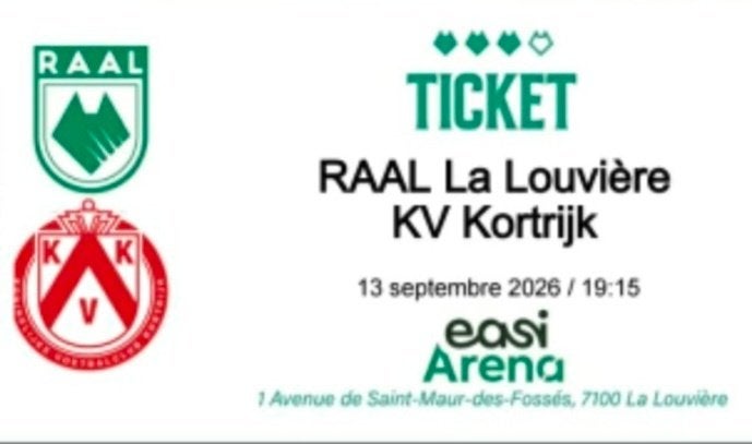 1 ticket match de foot RAAL La Louvière-KV Kortrijk 13/09, Enlèvement ou Envoi, Neuf