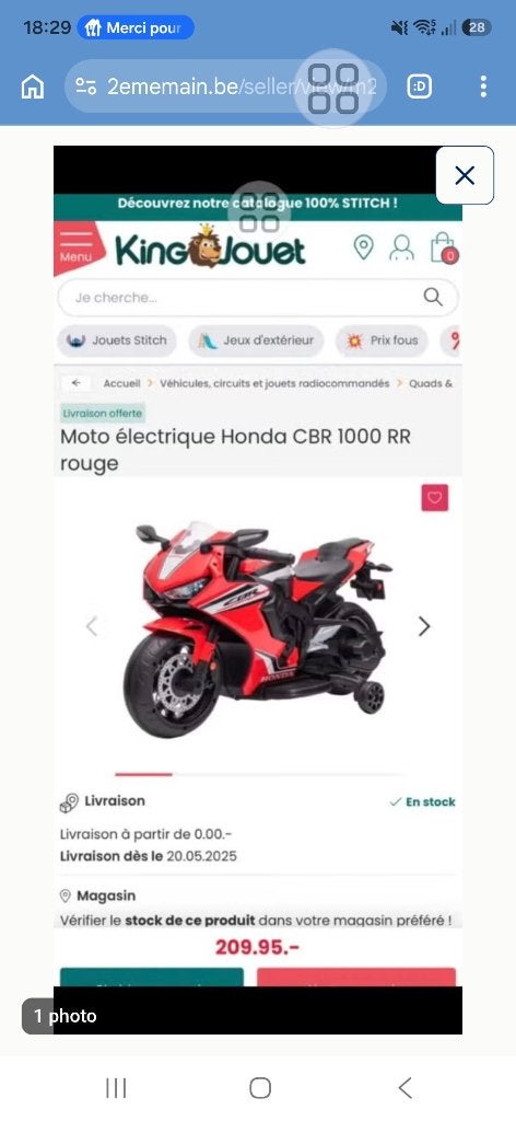 Jouet moto électrique enfant honda, Enlèvement, Comme neuf