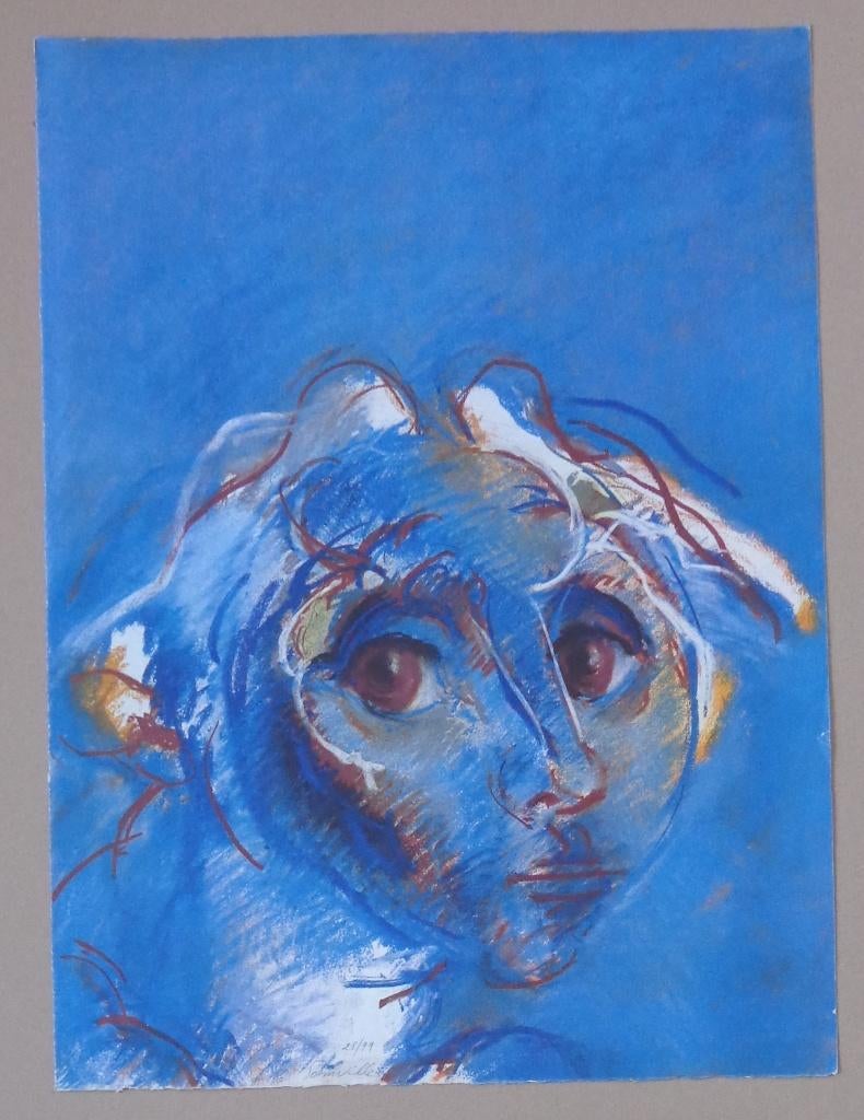 ROGER SOMVILLE / HOOFD / KLEURZEEFDRUK / 76x56cm / SIG, Antiek en Kunst, Kunst | Litho's en Zeefdrukken, Ophalen of Verzenden