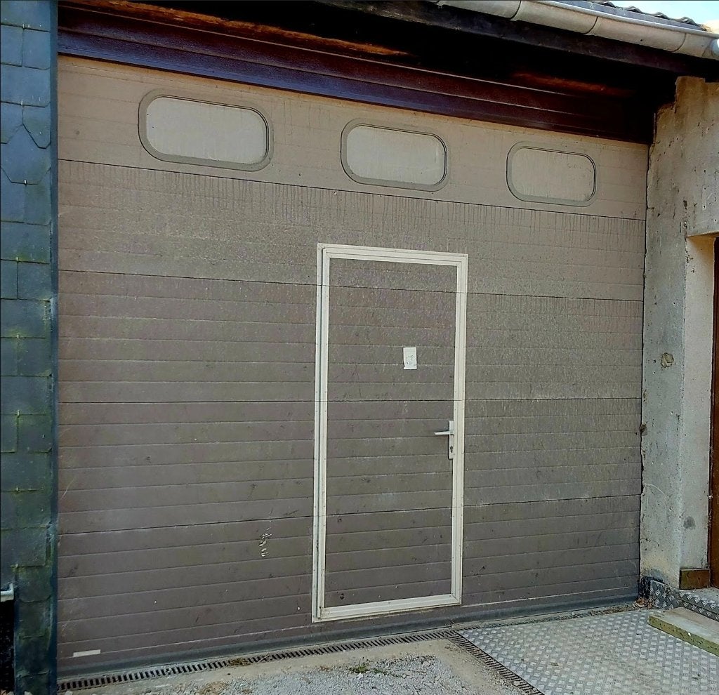 Porte de garage industrielle avec porte de passage, Bricolage & Construction, Aluminium, Enlèvement, Utilisé, Vitre comprise