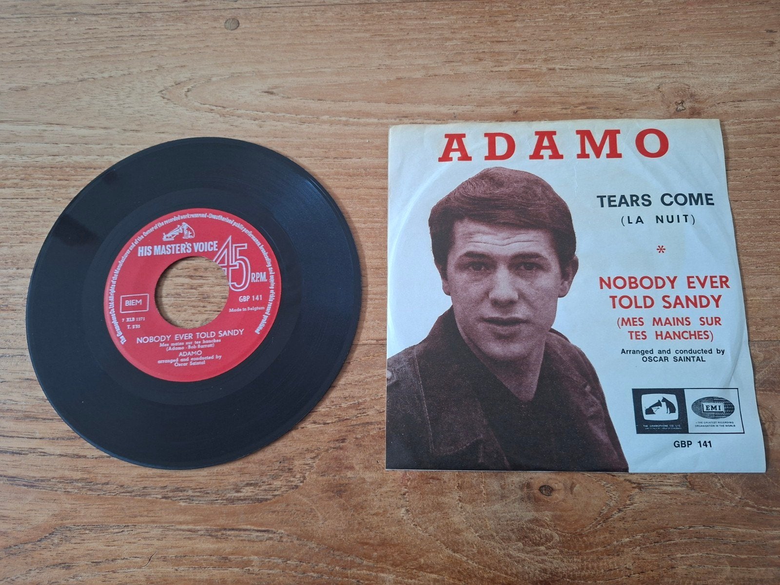 Vinyl -  Single Adamo, Tears come/Nobody ever told Sandy NM+, Gebruikt, Overige genres, 7 inch, Ophalen of Verzenden