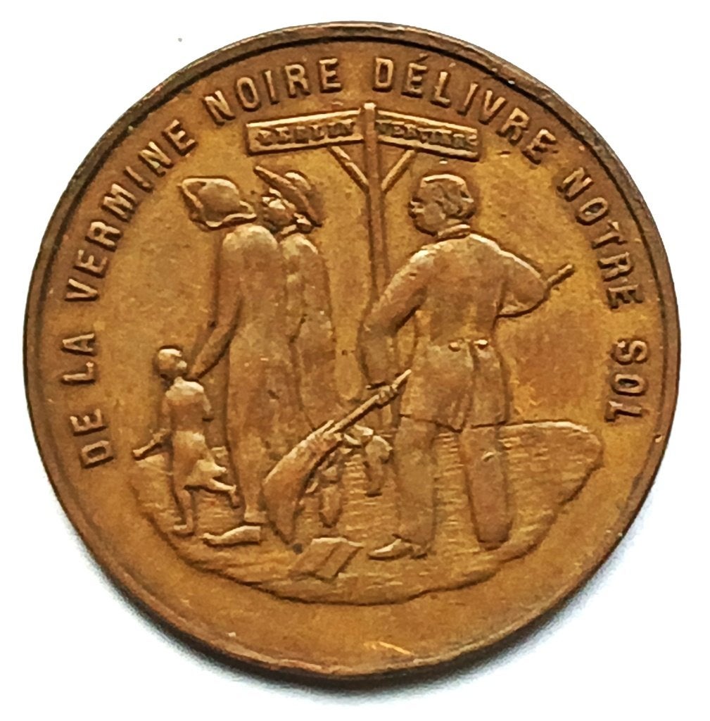 satirische penning 1879 verjaging v 50 duitsers uit verviers, Ophalen of Verzenden, Overige materialen
