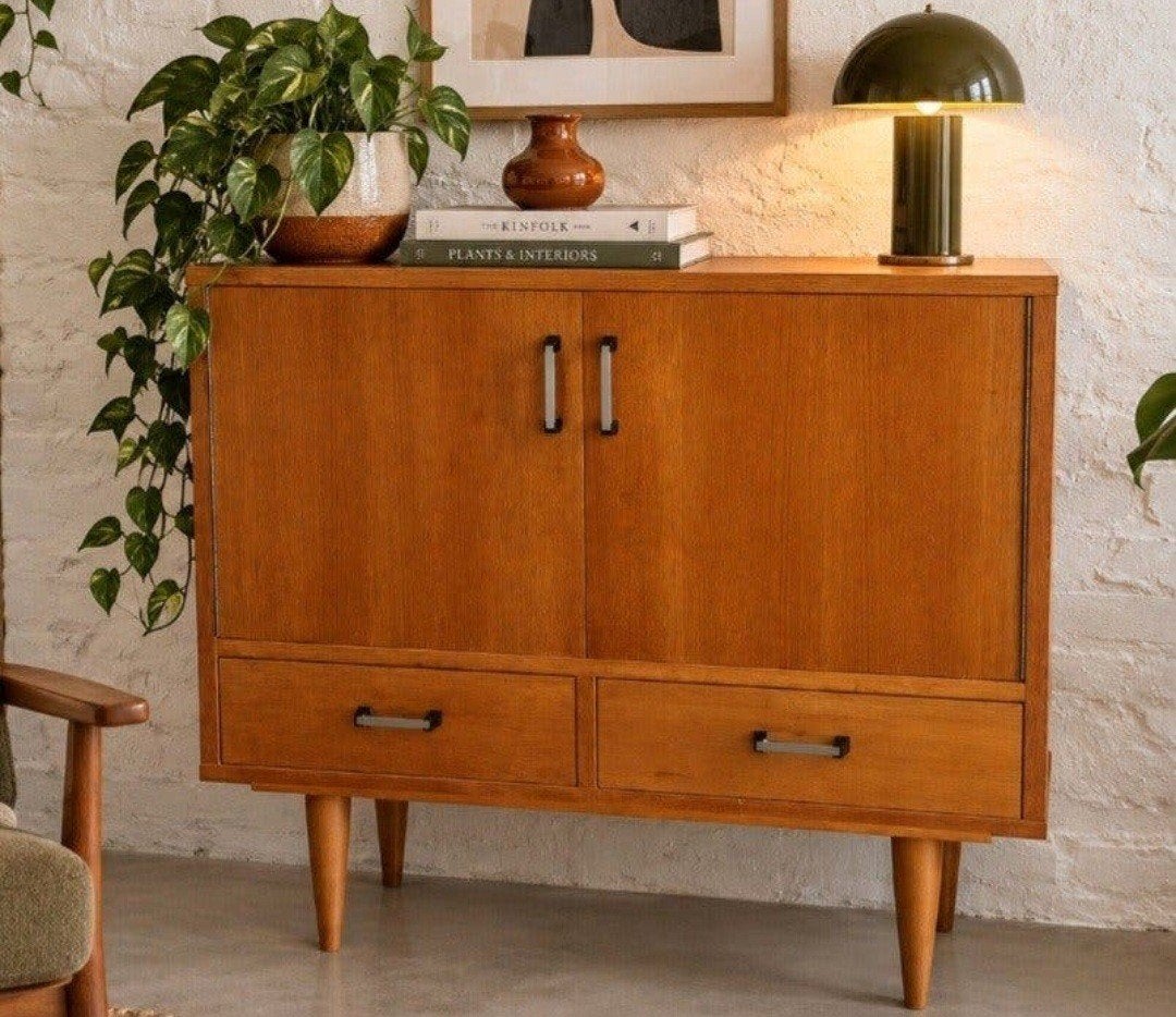 Vintage kastje in teak met 1 lade en 2 deurtjes, Ophalen