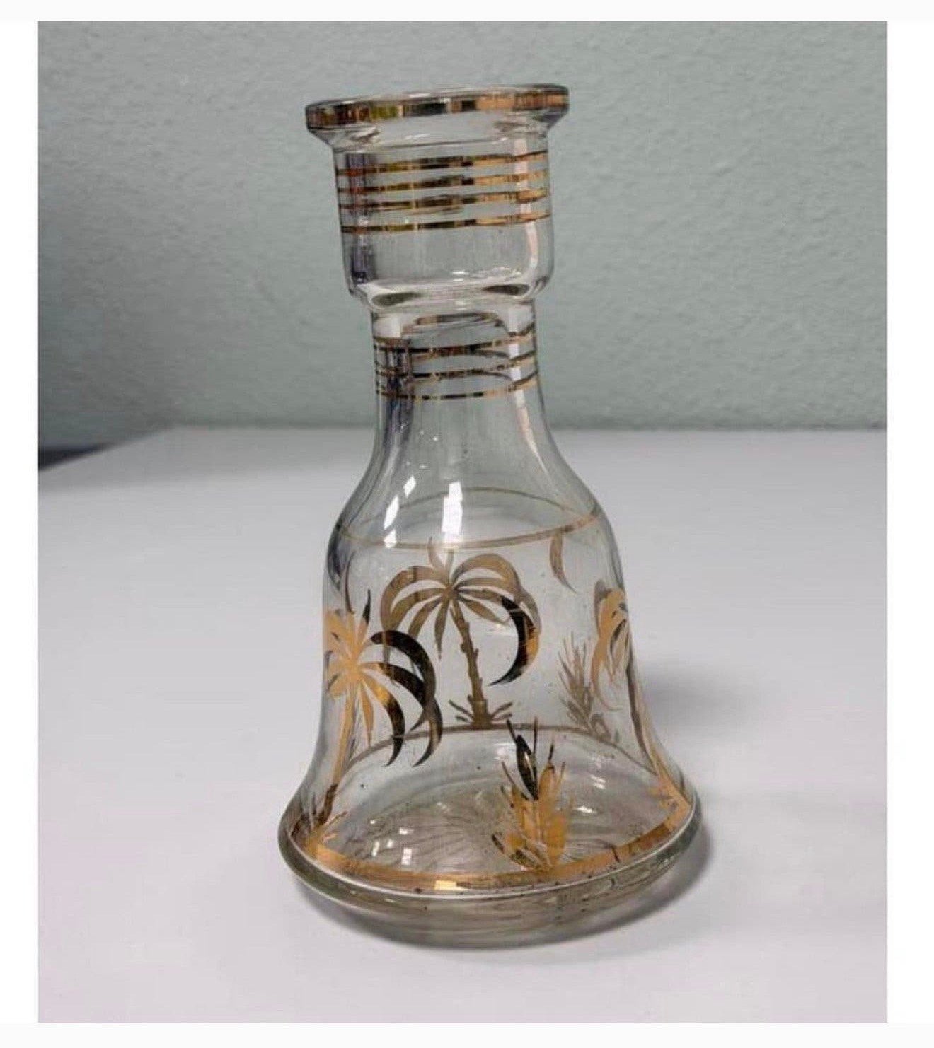 Vintage glazen vaas 20cm glas met palmboom bloemen vaas, Ophalen of Verzenden