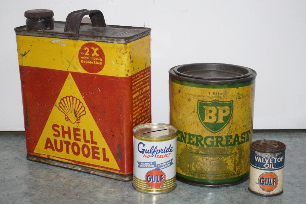 PROMOTIE Lot 4 olie blik shell Gulf BP Energol, Verzamelen, Ophalen of Verzenden, Gebruikt, Reclamebord