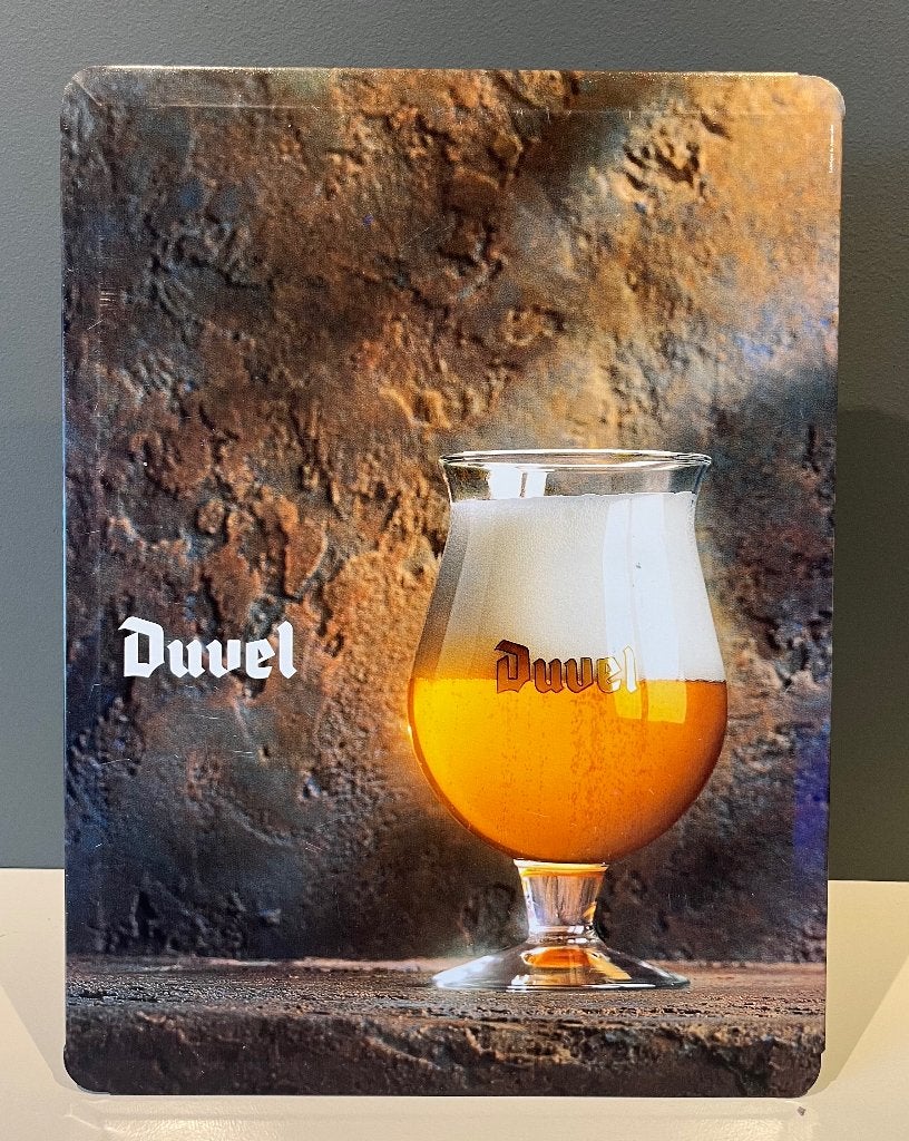 vintage blikken Duvel reclamebord/toonbankdisplay + stempel, Verzamelen, Ophalen of Verzenden, Duvel