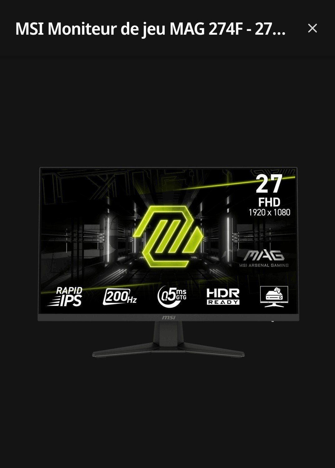 Écran MSI 27 POUCES 274F, Informatique & Logiciels, Enlèvement ou Envoi