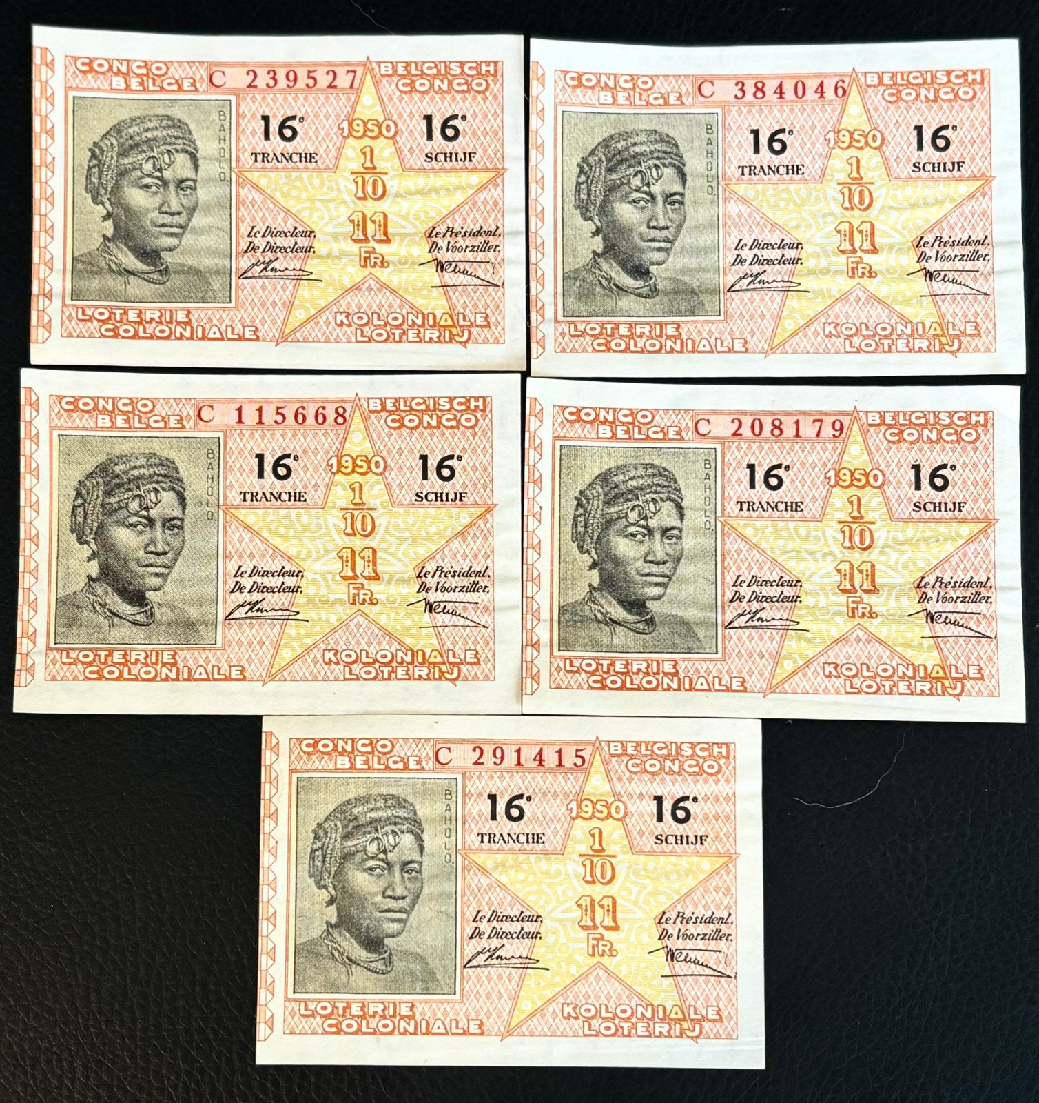 Lot de 5 billets de la Loterie Coloniale du Congo Belge, Enlèvement ou Envoi