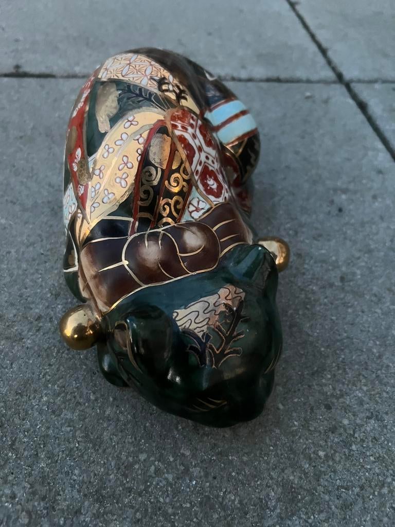 Vintage Chinees handbeschilderd beeld – cloisonné kat/leeuw, Antiek en Kunst, Antiek | Keramiek en Aardewerk, Ophalen of Verzenden