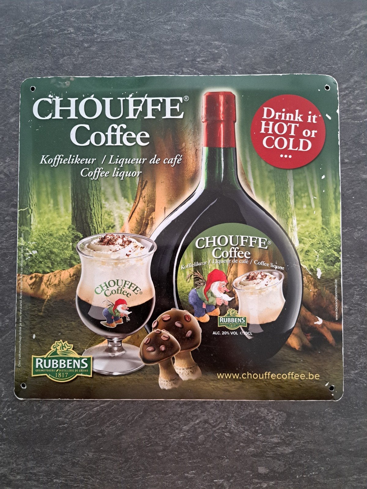 Panneau publicitaire La Chouffe Coffee, Collections, Enlèvement ou Envoi, Utilisé, Panneau, Plaque ou Plaquette publicitaire, Autres marques
