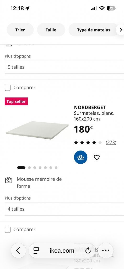 Surmatelas Nordberget 160x200, Matelas, Comme neuf, Enlèvement, 200 cm