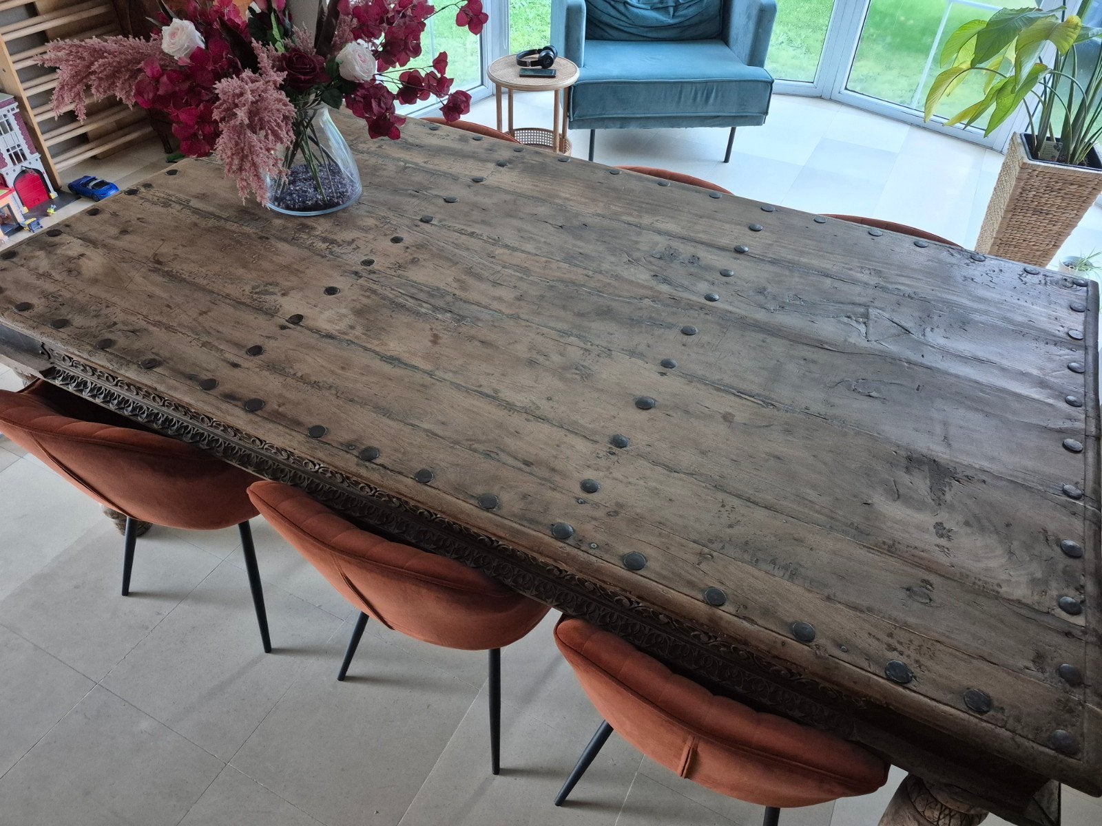 Zeer mooie Indische eettafel, Comme neuf, 100 à 150 cm, Enlèvement, Rectangulaire