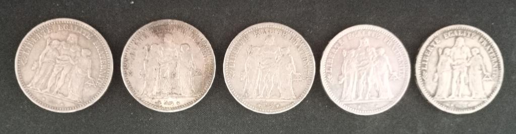Zilveren Hercules 5 Francs lot (5 stuks), Enlèvement ou Envoi, France, Monnaie en vrac, Argent