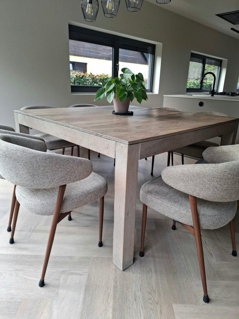 Stevige eettafel in massief teakhout, Huis en Inrichting, Ophalen, Gebruikt, Vijf personen of meer, 100 tot 150 cm