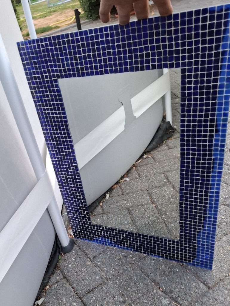 trendy spiegel met blauwe rand, Huis en Inrichting, Ophalen, Gebruikt, Rechthoekig, Minder dan 100 cm