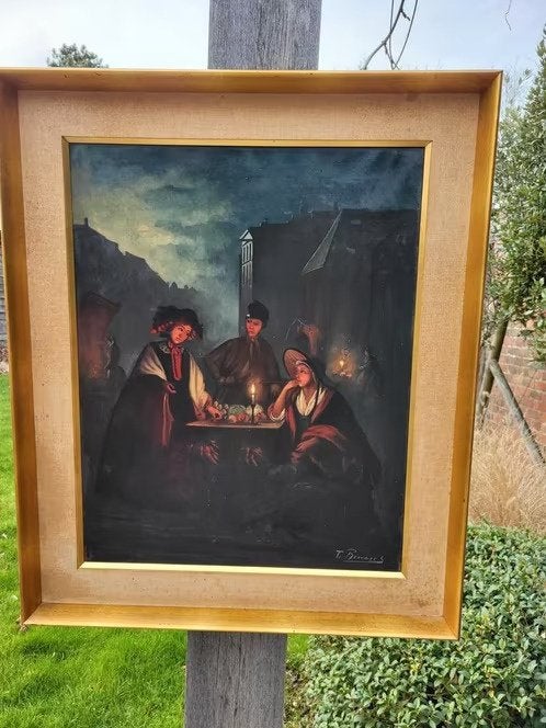Grande peinture sur toile signée T. Brouwers, Antiquités & Art, Enlèvement, Signé, Toile