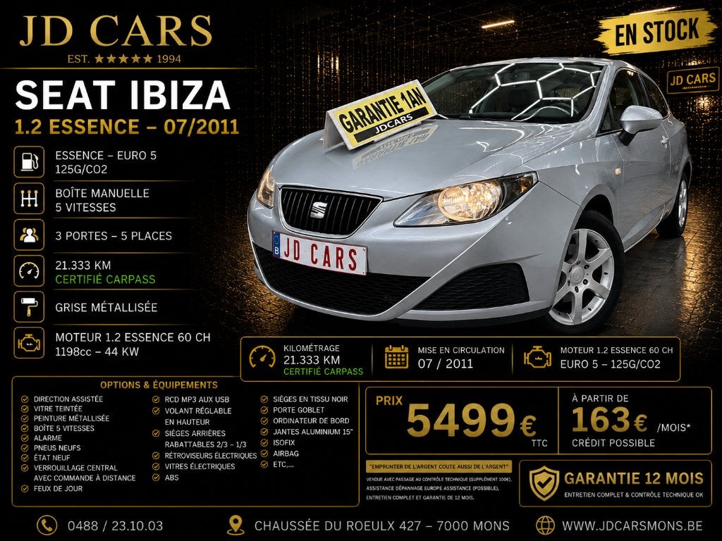 SEAT IBIZA 1.2 ESSENCE ‼️GARANTIE 1 AN CTOK‼️, Achat, Entreprise, Garantie prolongée, Boîte manuelle