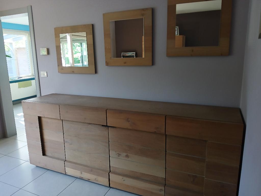 Massief eikenhouten dressoir + 3 frames, Ophalen, Gebruikt, Eikenhout, 50 tot 100 cm