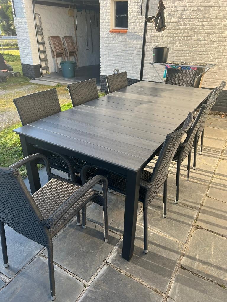 tuinset tot 8 personen 1.5 jaar oud, Tuin en Terras, Tuinsets en Loungesets, Zo goed als nieuw, Tuinset, 8 zitplaatsen, Eettafel